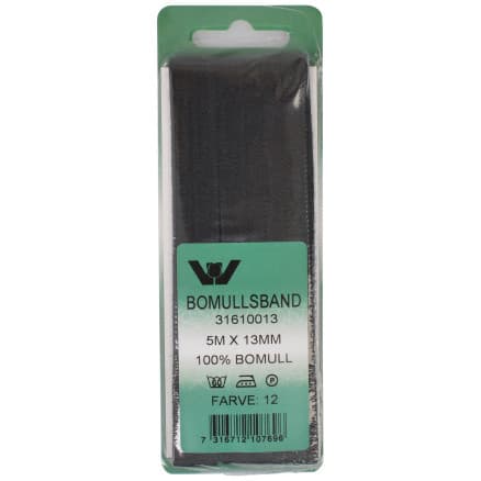 Bomullsband Svart 13mm 5m