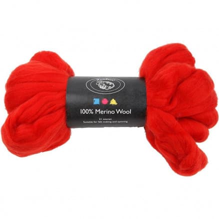 Kardad ull - Merino Garn, 21 my, 100 g, julröd