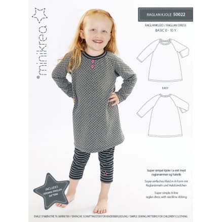 MiniKrea Snittmönster 50022 Raglan klänning strl. 0-10 år