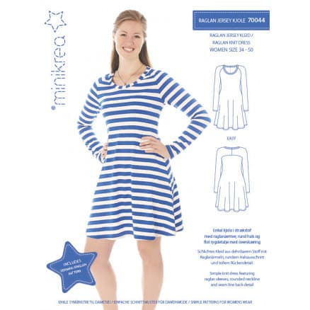 MiniKrea Snittmönster 70044 Raglan Jersey Klänning strl. 34-50
