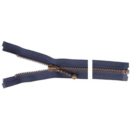YKK Delbar Dragkedja/Blixtlås Antik Mässing 25cm 4mm Marin