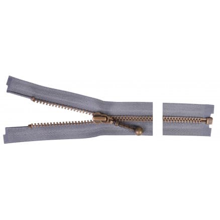 YKK Delbar Dragkedja/Blixtlås Antik Mässing 30cm 4mm Grå