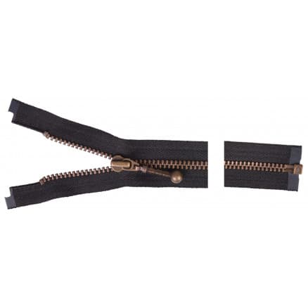 YKK Delbar Dragkedja/Blixtlås Antik Mässing 35cm 4mm Svart
