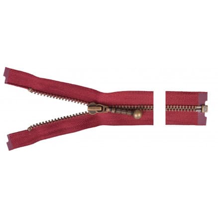 YKK Delbar Dragkedja/Blixtlås Antik Mässing 40cm 4mm Bordeaux