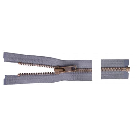 YKK Delbar Dragkedja/Blixtlås Antik Mässing 75cm 6mm Grå