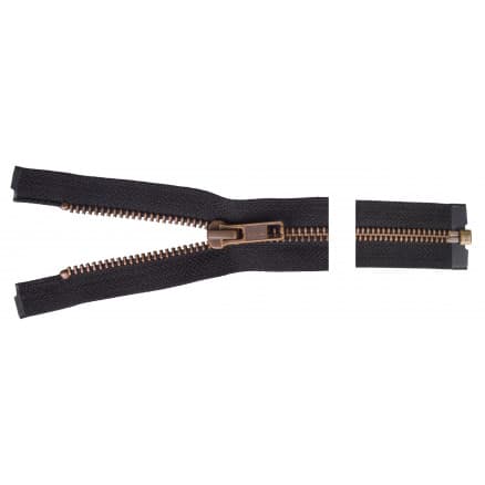 YKK Delbar Dragkedja/Blixtlås Antik Mässing 85cm 6mm Svart