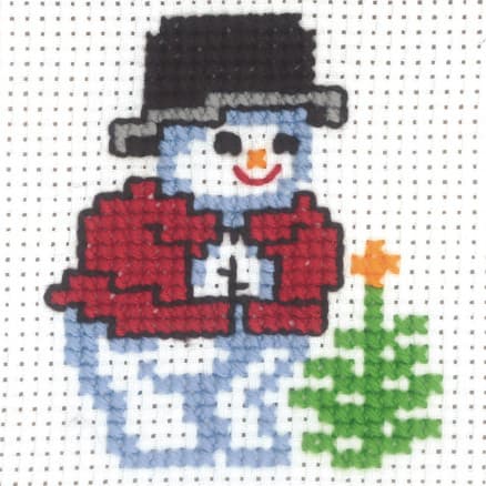 Permin Broderikit Aida Snögubbe med Julgran 10x10cm