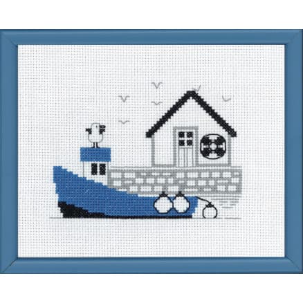 Permin Broderikit Aida Blå båt 14x18cm