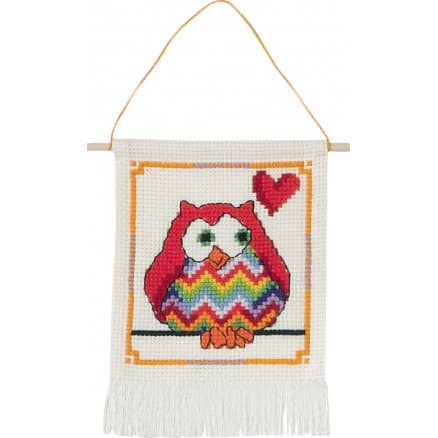 Permin Broderikit Aida till Barn Röd Uggla 15x21cm