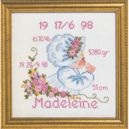 Permin Broderikit Aida Födelsetavla Madeleine 19x19cm