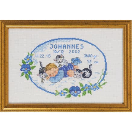 Permin Broderikit Aida Födelsetavla Baby Johannes 29x19cm