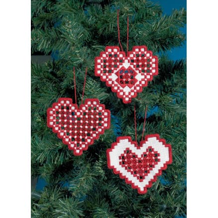 Permin Broderikit Hardanger Röda Hjärtan 10x10cm - 3 st