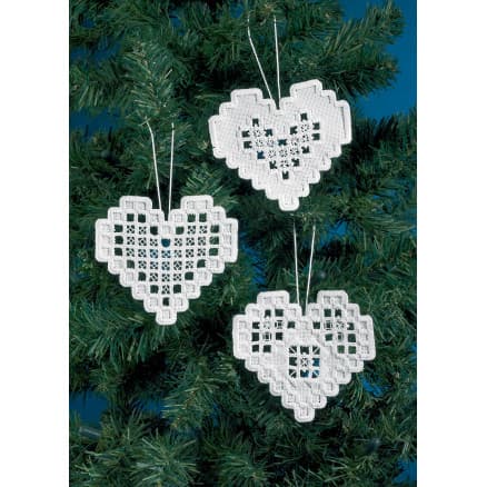 Permin Broderikit Hardanger Vita Hjärtan 10x10cm - 3 st