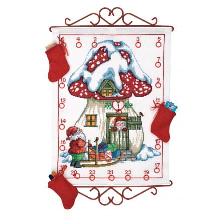 Permin Broderikit Aida Julkalender Flugsvamphus 32x42cm