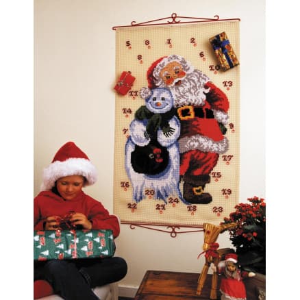 Permin Broderikit Aida Julkalender Jultomte och Snögubbe 80x127cm