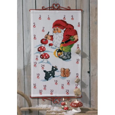 Permin Broderikit Aida Julkalender Jultomte Målar 38x65cm