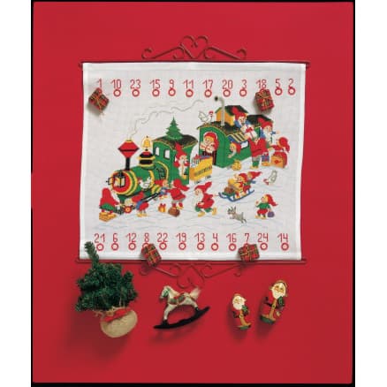 Permin Broderikit Aida Julkalender Jultåget 50x45cm