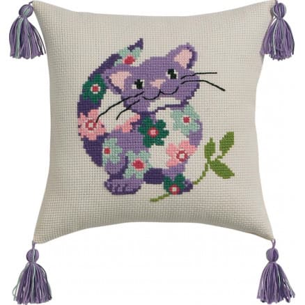 Permin Broderikit Aida Kudde Katt 30x30cm