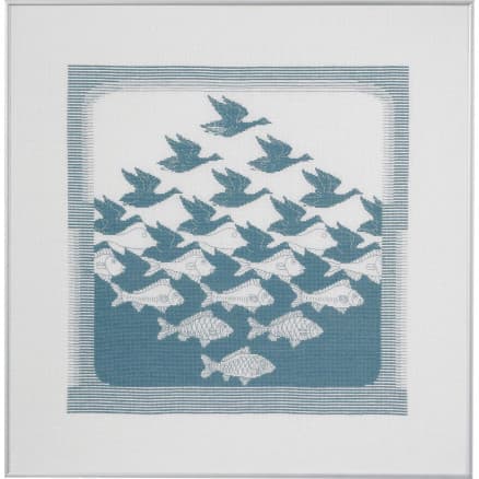 Permin Broderikit Lin Fågel/Fisk Gråblå 57x55cm
