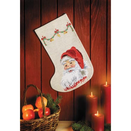 Permin Broderikit Aida Julstrumpa Glad Jultomte 29x44cm