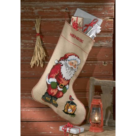 Permin Broderikit Jute Julstrumpa XL Jultomte med Lykta 57x80cm