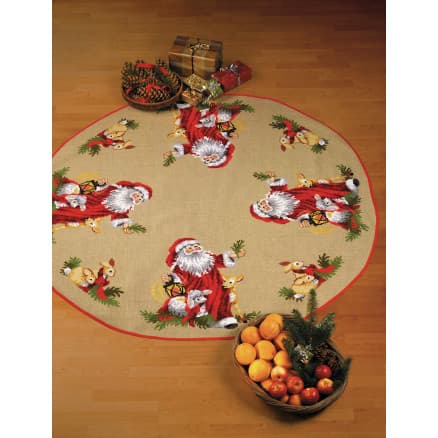 Permin Broderikit Jute Julgransmatta Jultomtens Djur Ø170cm