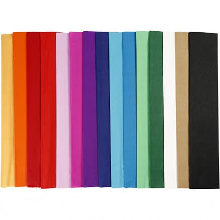 Crepepapper , B: 50 cm, L: 2,5 m, Ass. färger, veck, 15 ark