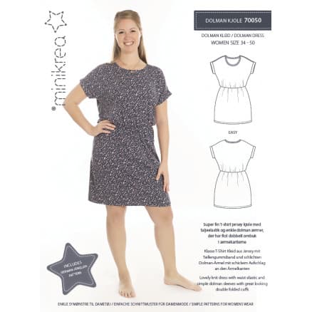 MiniKrea Snittmönster 70050 Dolman Klänning Str. 34-50