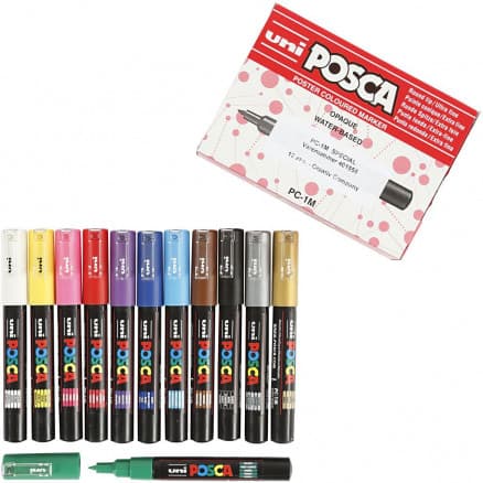 Uni-Posca Tusch-pennor Extra Fine Ass. Färger 0,7mm - 12 st.
