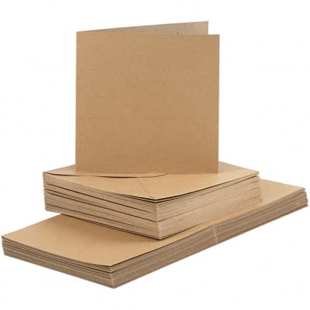 Kort och kuvert, kortstl. 15x15 cm, kuvertstl. 16x16 cm, 50 set, natur