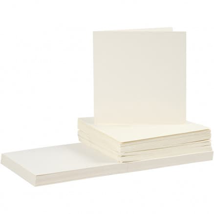 Kort och kuvert, kortstrl. 15x15 cm, kuvertstrl. 16x16 cm, 50 set, råvit