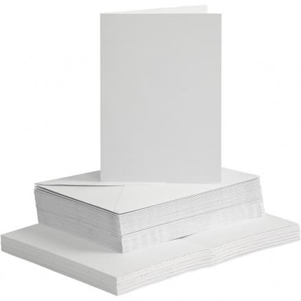 Kort och kuvert, kortstl. 10,5x15 cm, kuvertstl. 11,5x16,5 cm, 50 set, vit