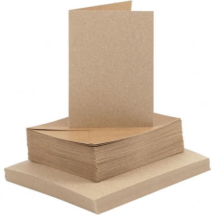 Kort och kuvert, kortstl. 10,5x15 cm, kuvertstl. 11,5x16,5 cm, 50 set, natur