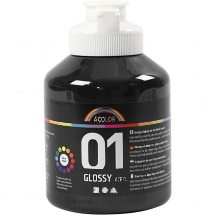 A-Color akrylfärg, svart, 01 - glansig, 500ml