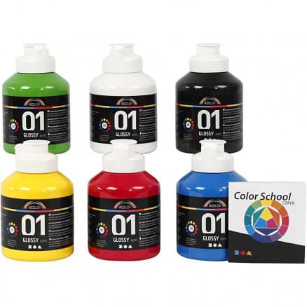 A-color akrylfärg, 6 ass färger, 01 Blank 500 ml - 6 st.