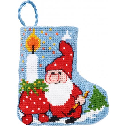 Â Permin Broderikit Julstrumpa Nisse med lampa 7x8cm