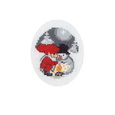 Â Permin Broderikit Julkort Snögubbe oh Nisse 9x13cm