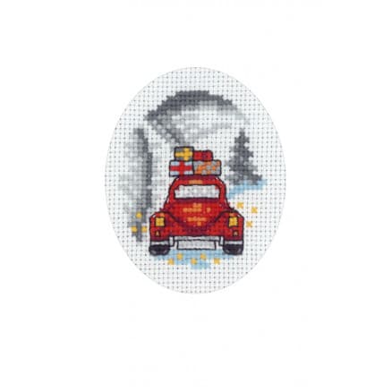 Â Permin Broderikit Julkort Röd bil 9x13cm