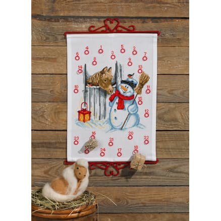 Â Permin Broderikit Julkalender Snögubbe och Häst 32x45cm