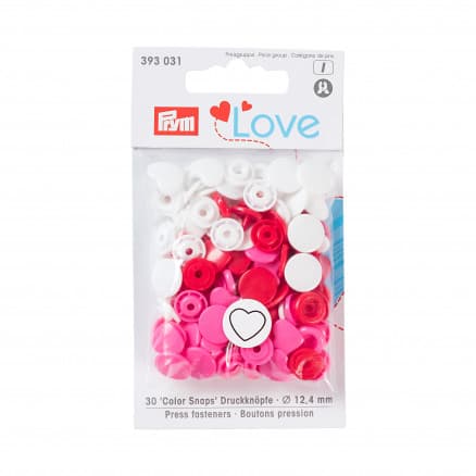 Prym Color Snaps Tryckknappar Plast Hjärta 12,4mm Ass. Röd/Rosa/Vit - 30 st.