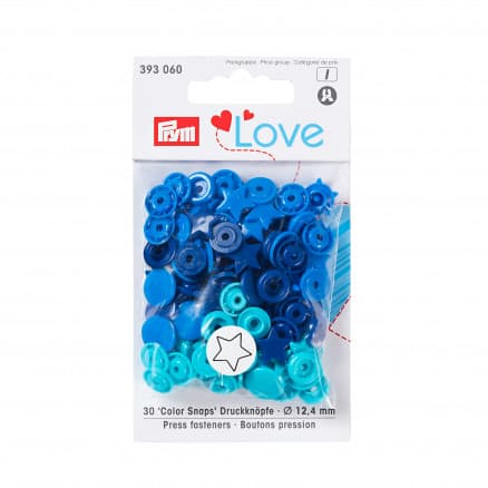 Prym Color Snaps Tryckknappar Plast Stjärna 12,4mm Ass. Nyanser av Blå - 30 st.