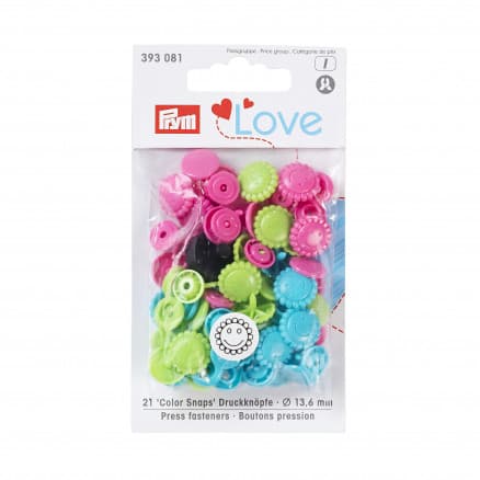 Prym Color Snaps Tryckknappar Plastblomma 13,6mm Ass. Rosa/Grön/Turkos - 30 st.