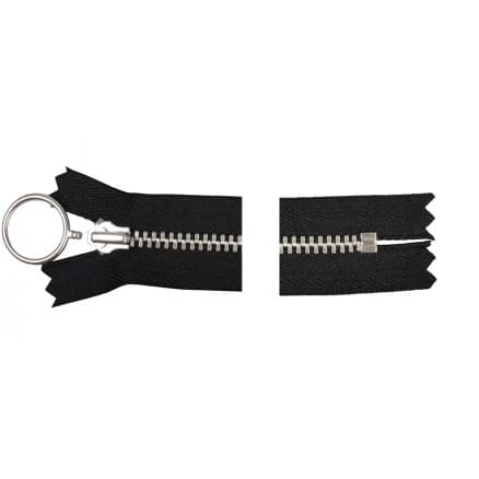YKK Dragkedja/Blixtlås Aluminium Fast med ring 25cm 4mm Svart