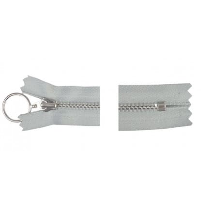 YKK Dragkedja/Blixtlås Aluminium Fast med ring 25cm 4mm Ljusgrå