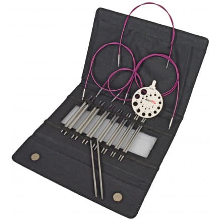 KnitPro Nova Metal Ändstickorset Mässing 60-80-100 cm 3,5-8 cm 8 storlekar Deluxe i Etui