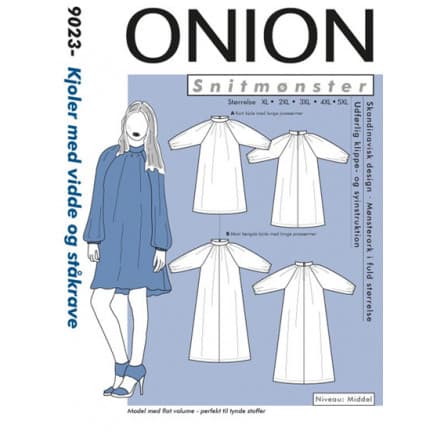 ONION Snittmönster Plus 9023 Klänning med vidd & ståkrage Str. XL-5XL