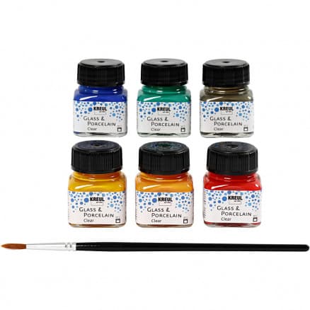 Glas- och porslinsfärg, Ass. färger, Clear, 6x20ml