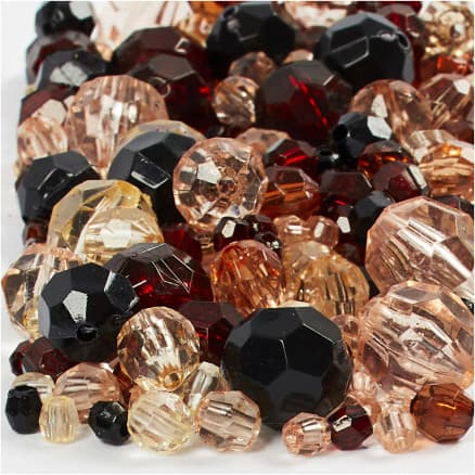 Harmoni facetterade plastpärlor, mixade, stl. 4-12 mm, hålstl. 1-2,5 mm, 250 g, gyllen harmoni, ca 860 st
