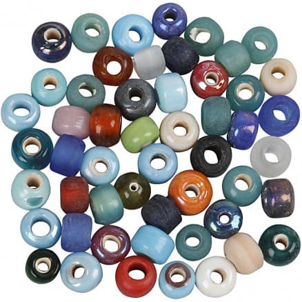 Glaspärlsmix, diam. 9 mm, hålstorlek 2,5-3 mm, Ass. färger, 500g, ca 680 st.