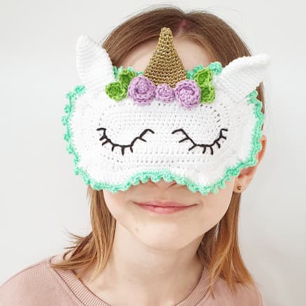 Enhörning-sovmask av Rito Krea - Sovmask virkmönster 16x11cm